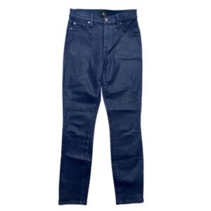 7 For All Mankind Jeans Women 26 7FAM Blue Coated Skinny Shiny Stretch‎ Wax Look